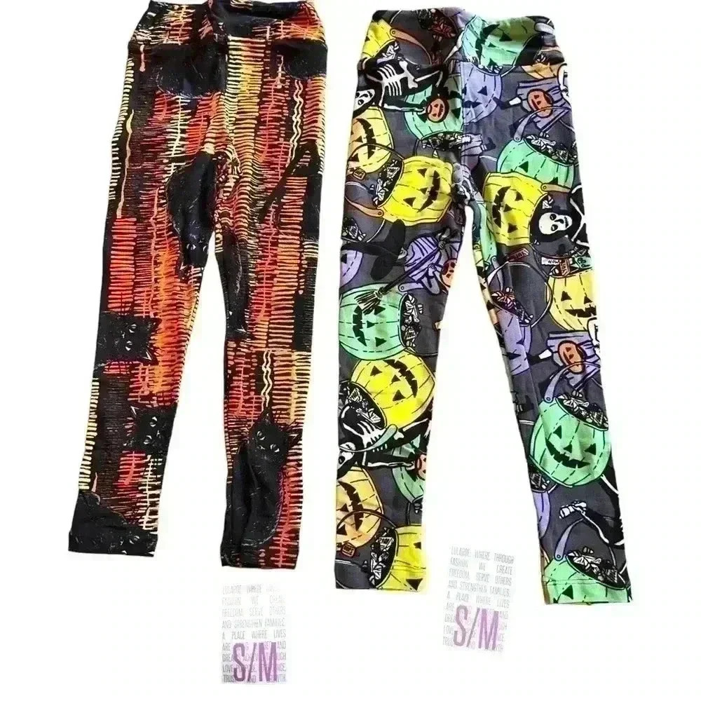 Lularoe small kids Halloween leggings‎ 2 pack bundle. New. Fits size 4-7 best